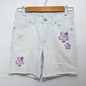 Levi's Girls Light Wash Low Pitch Midi Denim Shorts with Floral Accents
